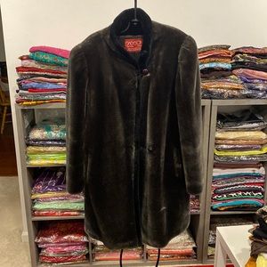 Two toned brown and back faux fur coat
